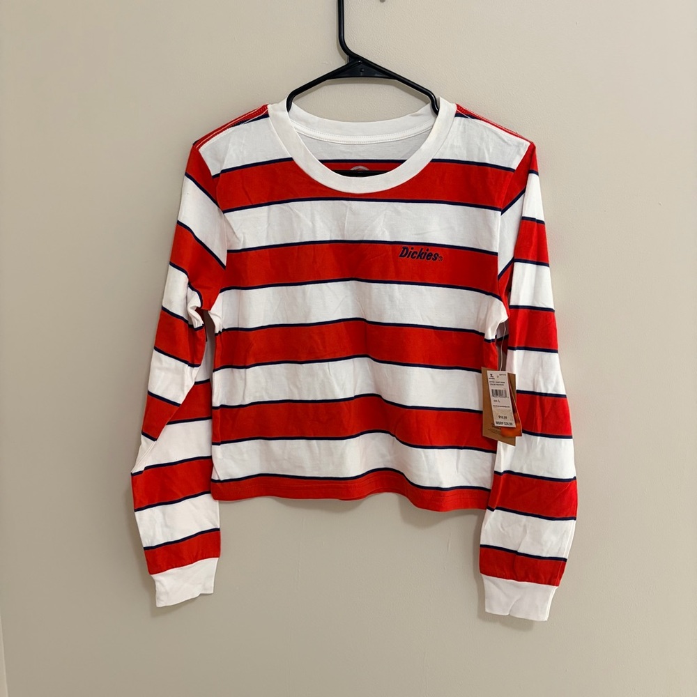 Dickies Red and White Striped Shirt Junior Large
